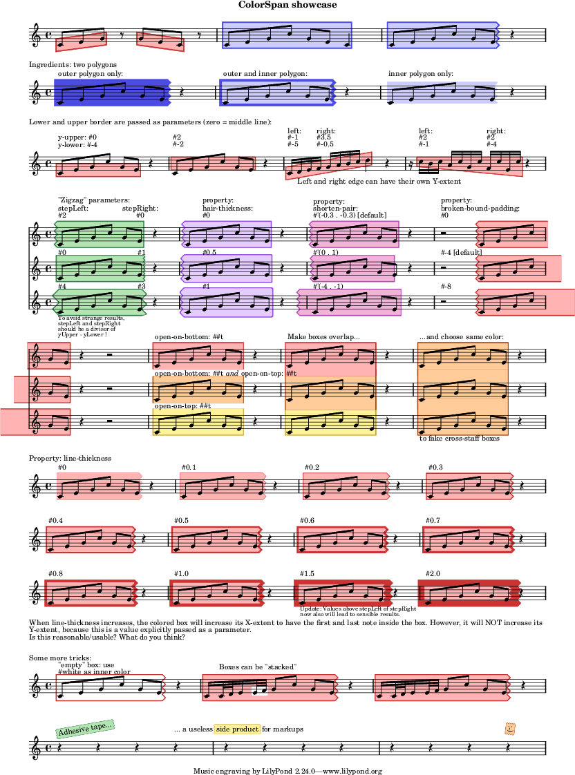 Colored boxes around / behind notes