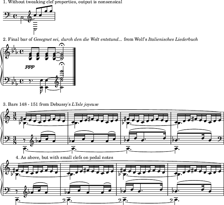 Combining pedal notes with clef changes