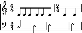 Changing time signatures inside a polymetric section using \scaleDurations