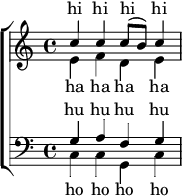 Vocal ensemble template with lyrics aligned below and above the staves