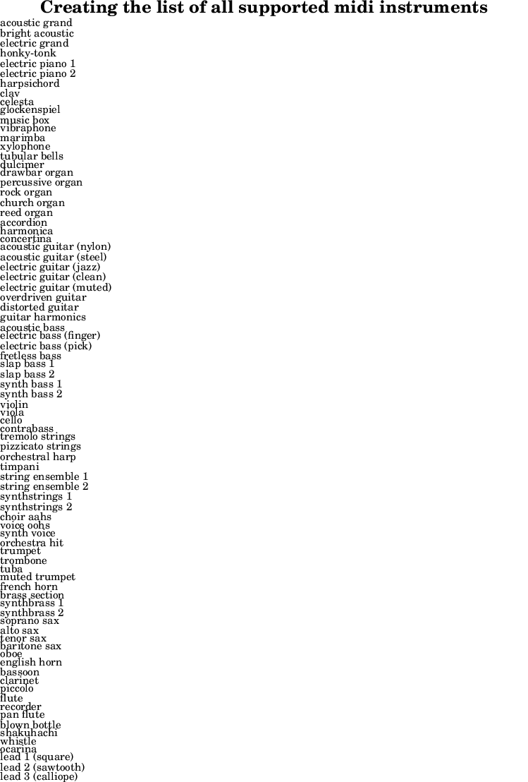 Using Scheme to display the list of all supported midi instruments