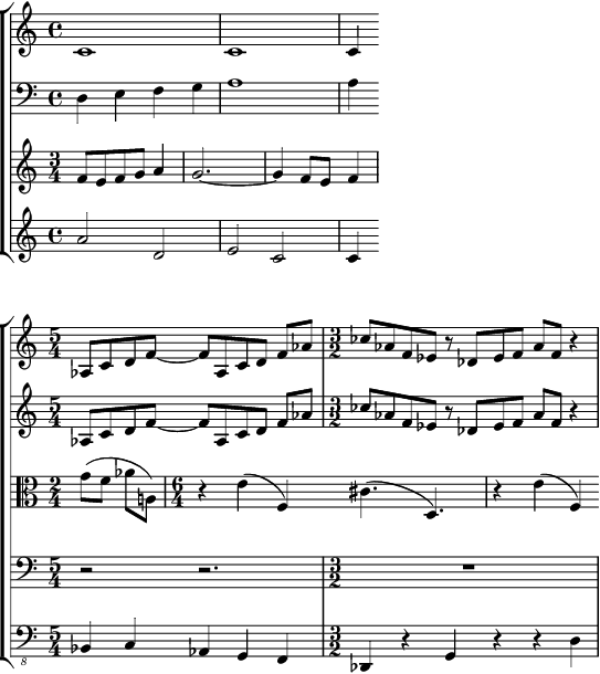 Polymetric section: synchronizing different groups of staves
