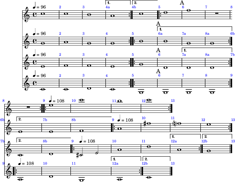 Compare and adjust parts with different volta settings to create a score