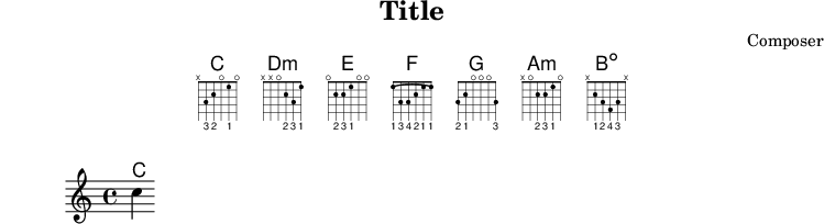 Melody with chords. Chord diagrams described on top of the score.